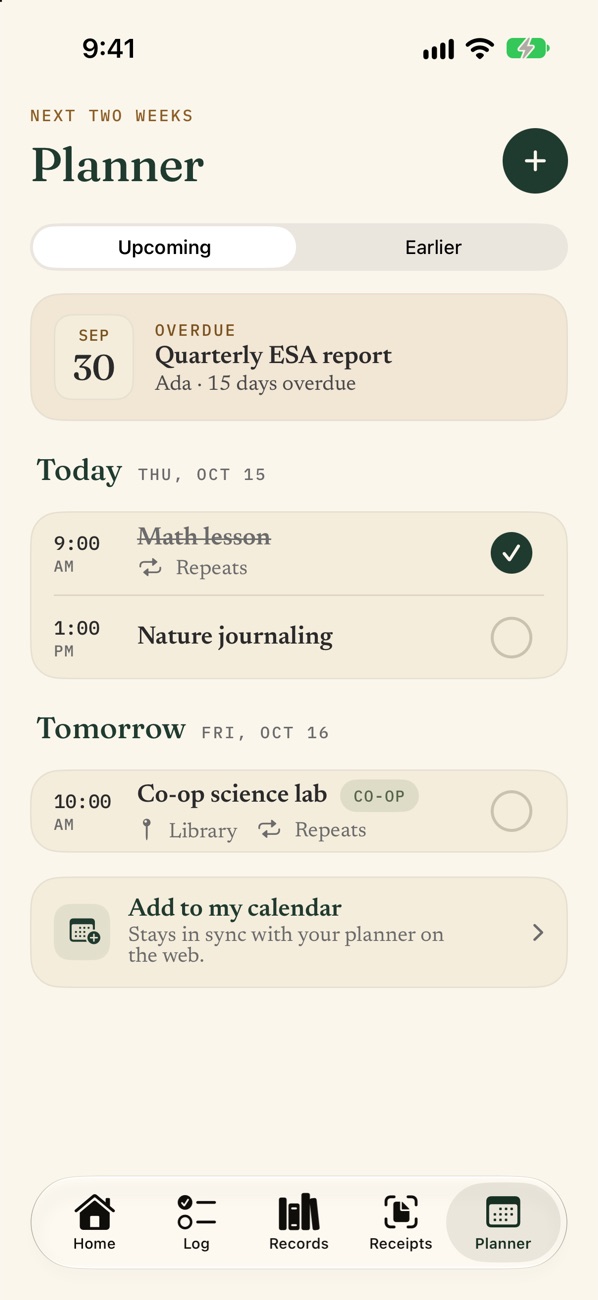 The next two weeks: Lessons, field trips, and co-op days. Look back at what you finished, too.